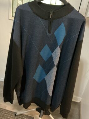 Men's Half-Zip Argyle Sweater - Navy/Black